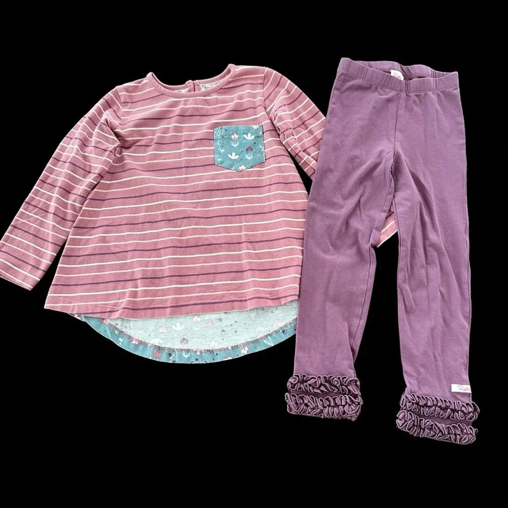 Ruffle Butts Girls 4/5 Purple Knit Two piece Outfit Ruffle Leggings Swing‎ Top